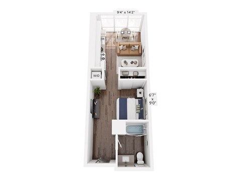 Floor plan for studio, 1 bath, 573 sqft